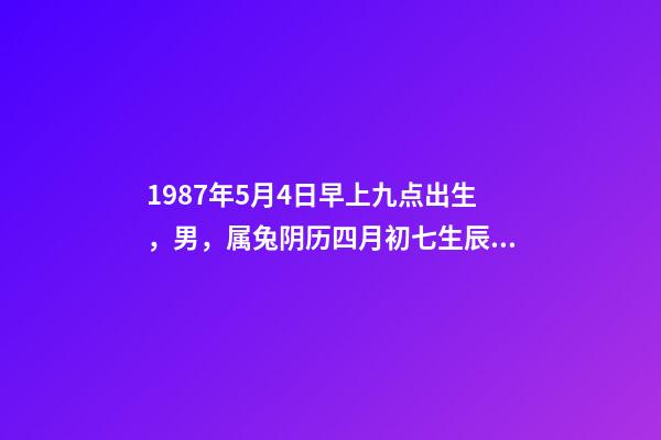 1987年5月4日早上九点出生，男，属兔阴历四月初七生辰八字解析。 阴历1987年5月4日仔时出生的人五行中缺什么-第1张-观点-玄机派